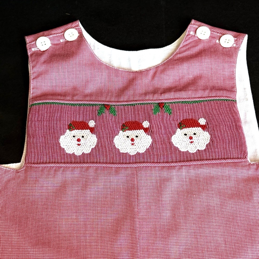 Smocked Embroidered Christmas Longall Romper Boy 24M Remember Nguyen Holiday Red